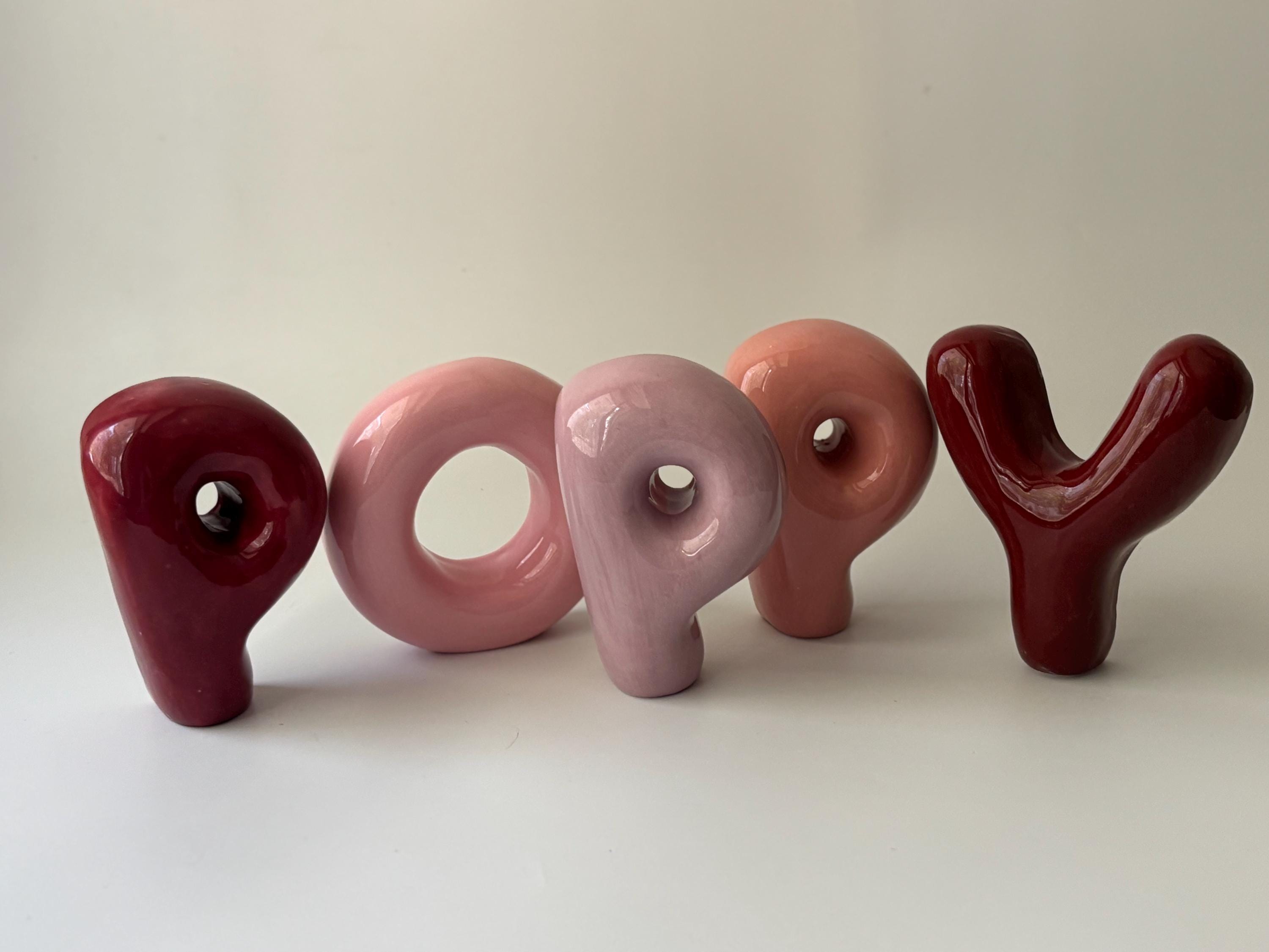 Shelf-Standing Handmade Ceramic Bubble Letter: Pastel Nursery Decor,-zoom-3