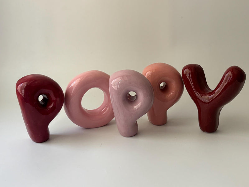 Shelf-Standing Handmade Ceramic Bubble Letter: Pastel Nursery Decor,-zoom-