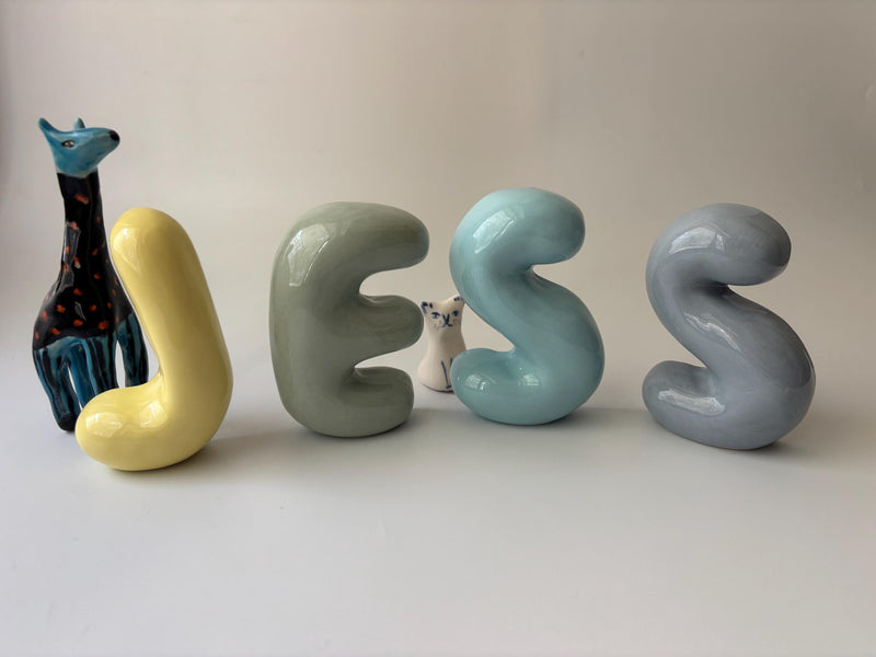 Shelf-Standing Handmade Ceramic Bubble Letter: Pastel Nursery Decor,-zoom-