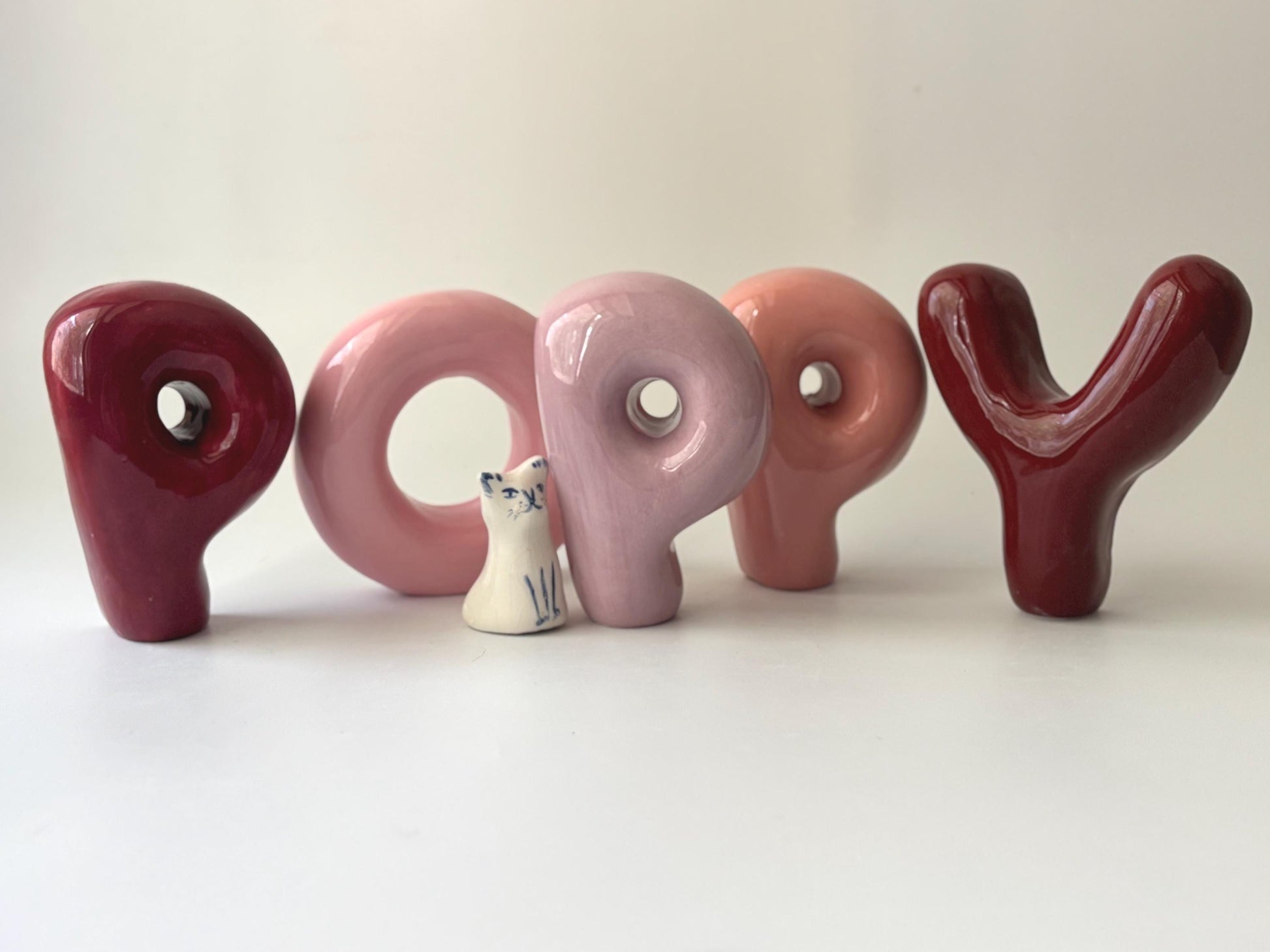 Shelf-Standing Handmade Ceramic Bubble Letter: Pastel Nursery Decor,-1