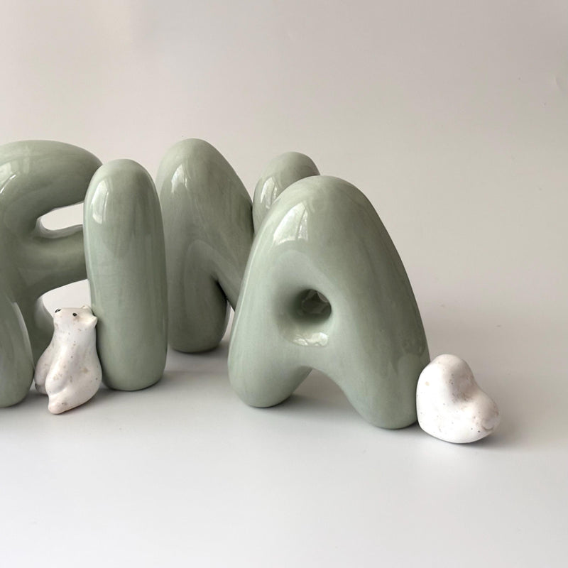 Shelf-Standing Handmade Ceramic Bubble Letter: Pastel Nursery Decor,-zoom-