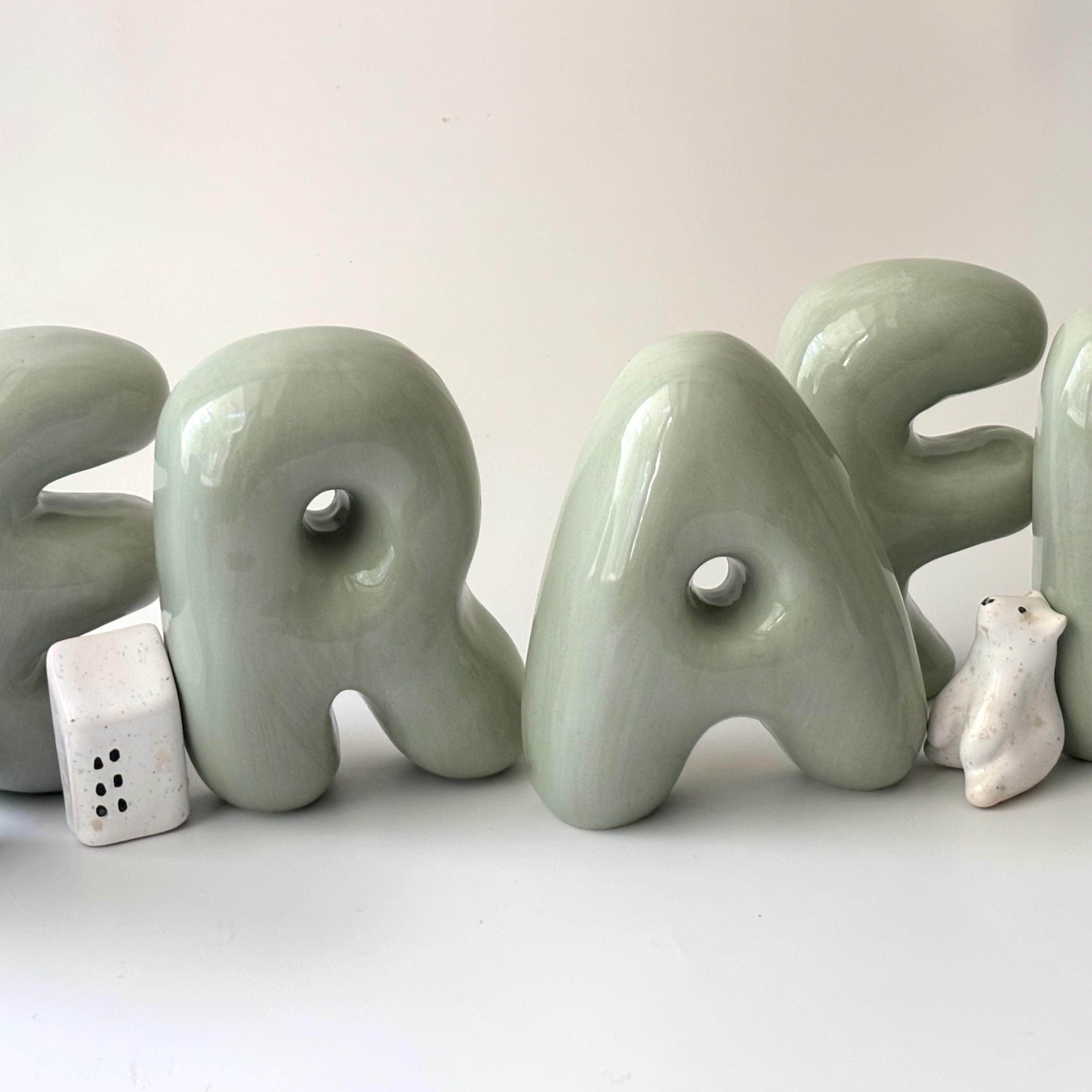 Shelf-Standing Handmade Ceramic Bubble Letter: Pastel Nursery Decor,-zoom-3