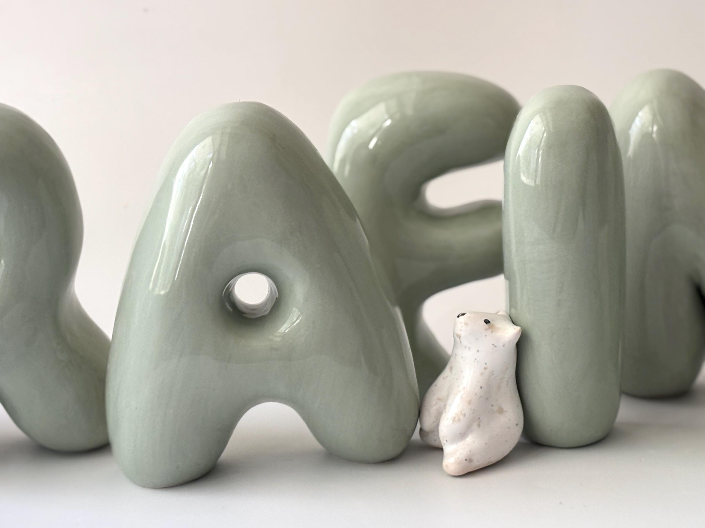 Shelf-Standing Handmade Ceramic Bubble Letter: Pastel Nursery Decor,-zoom-6