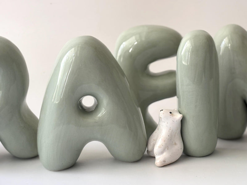 Shelf-Standing Handmade Ceramic Bubble Letter: Pastel Nursery Decor,-zoom-
