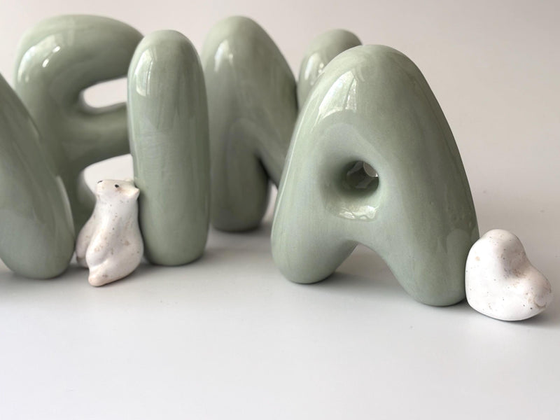 Shelf-Standing Handmade Ceramic Bubble Letter: Pastel Nursery Decor,-zoom-