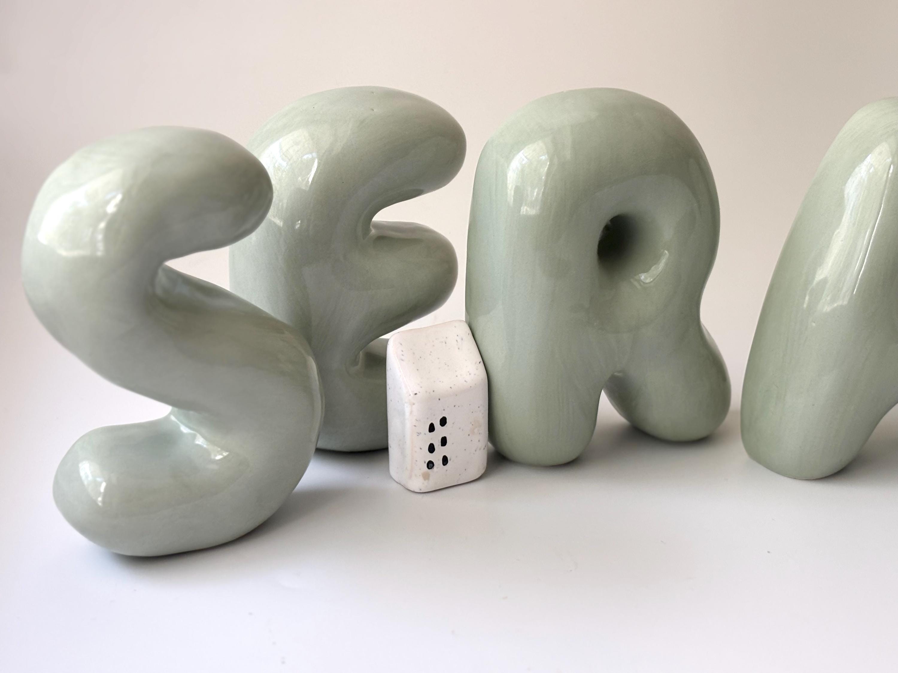Shelf-Standing Handmade Ceramic Bubble Letter: Pastel Nursery Decor,-zoom-8