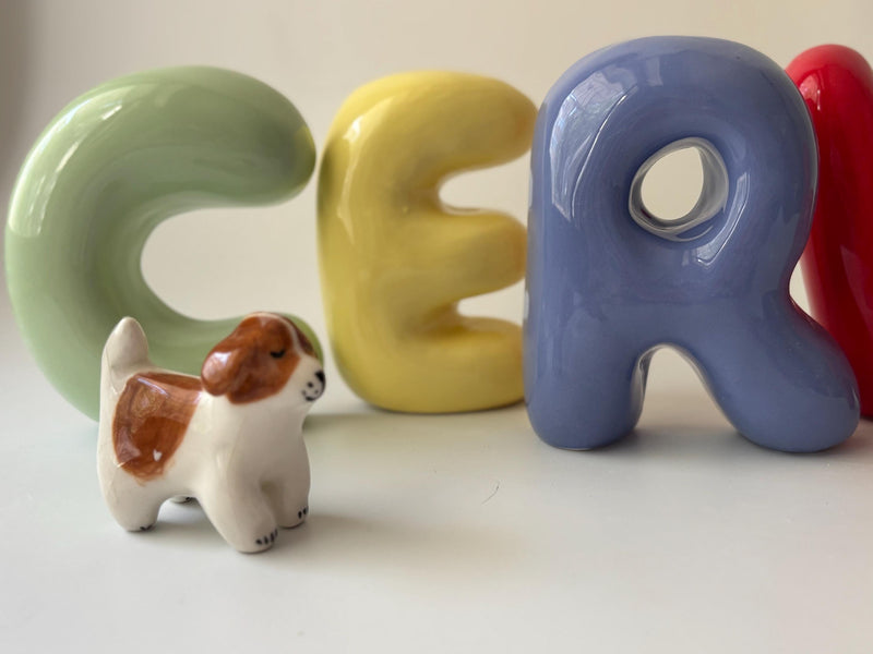 Shelf-Standing Handmade Ceramic Bubble Letter: Pastel Nursery Decor,-zoom-