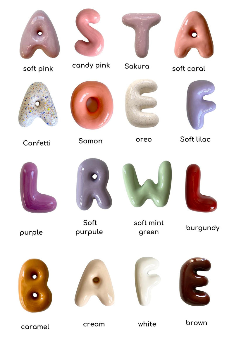 Shelf-Standing Handmade Ceramic Bubble Letter: Pastel Nursery Decor,-zoom-