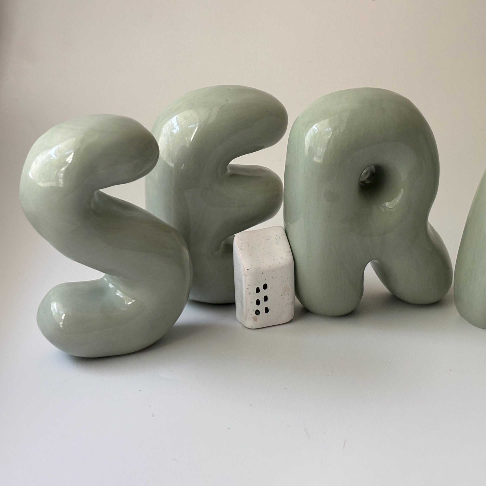 Shelf-Standing Handmade Ceramic Bubble Letter: Pastel Nursery Decor,-12