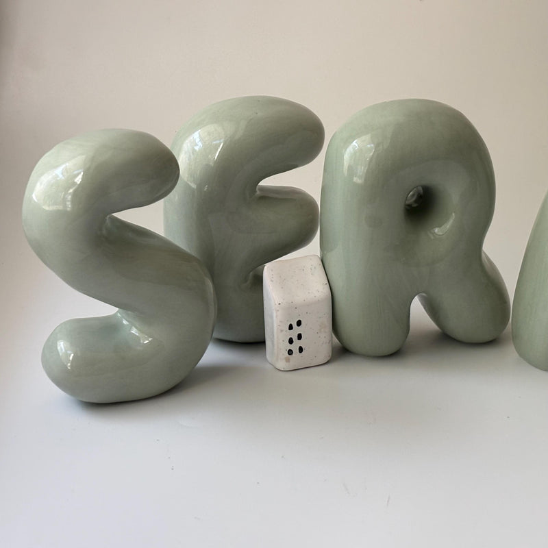 Shelf-Standing Handmade Ceramic Bubble Letter: Pastel Nursery Decor,-zoom-