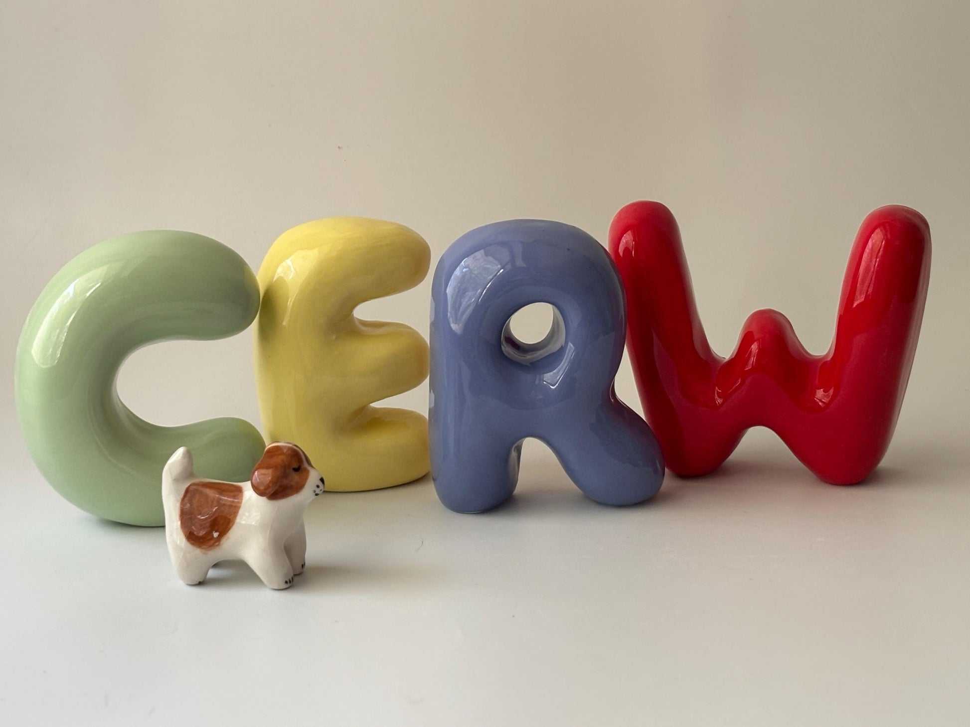 Shelf-Standing Handmade Ceramic Bubble Letter: Pastel Nursery Decor,-13