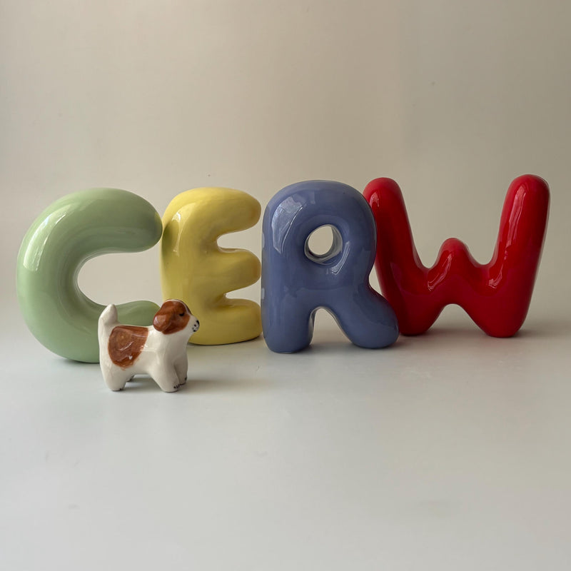 Shelf-Standing Handmade Ceramic Bubble Letter: Pastel Nursery Decor,-zoom-