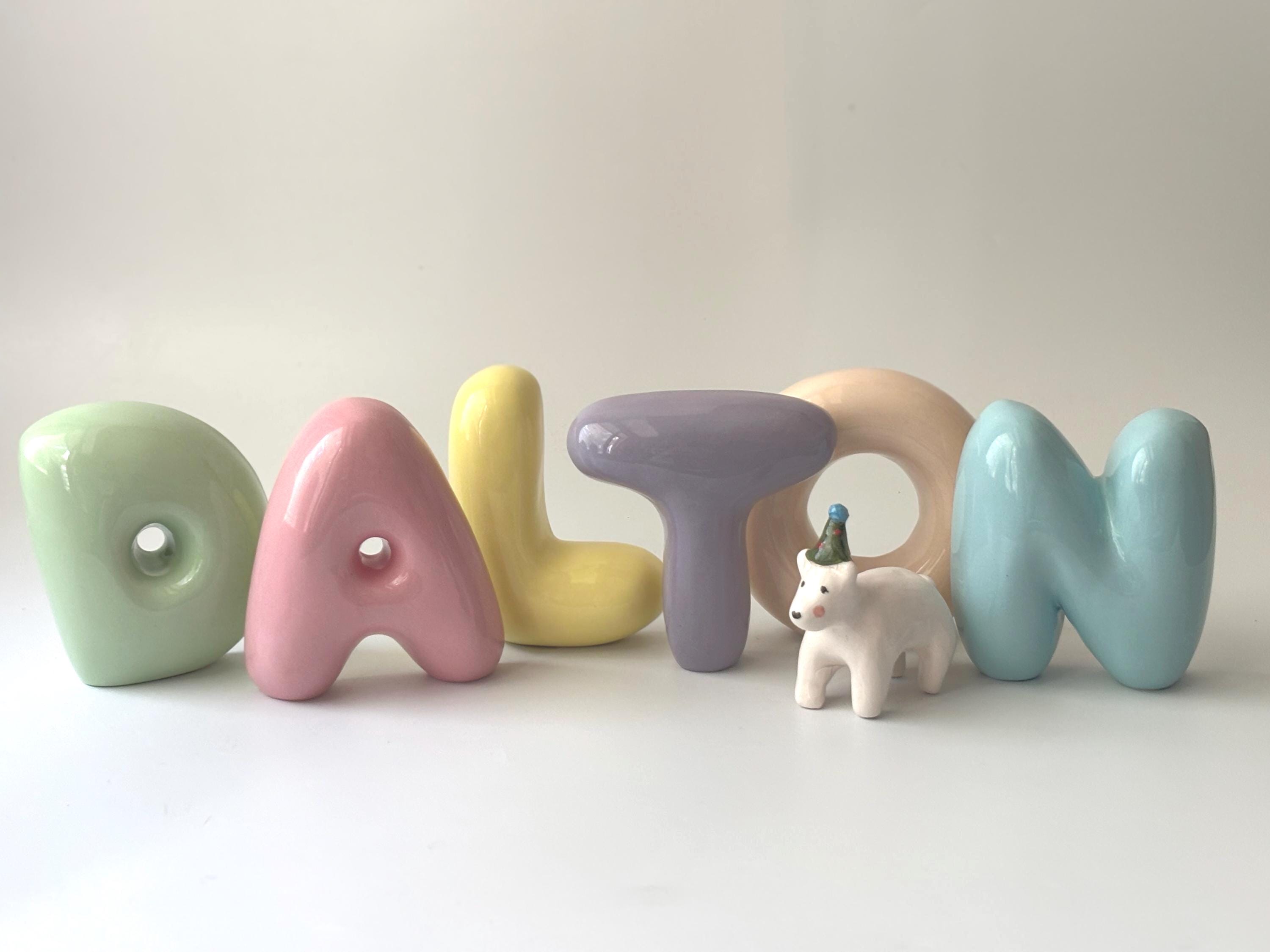 Shelf-Standing Handmade Ceramic Bubble Letter: Pastel Nursery Decor,-zoom-4