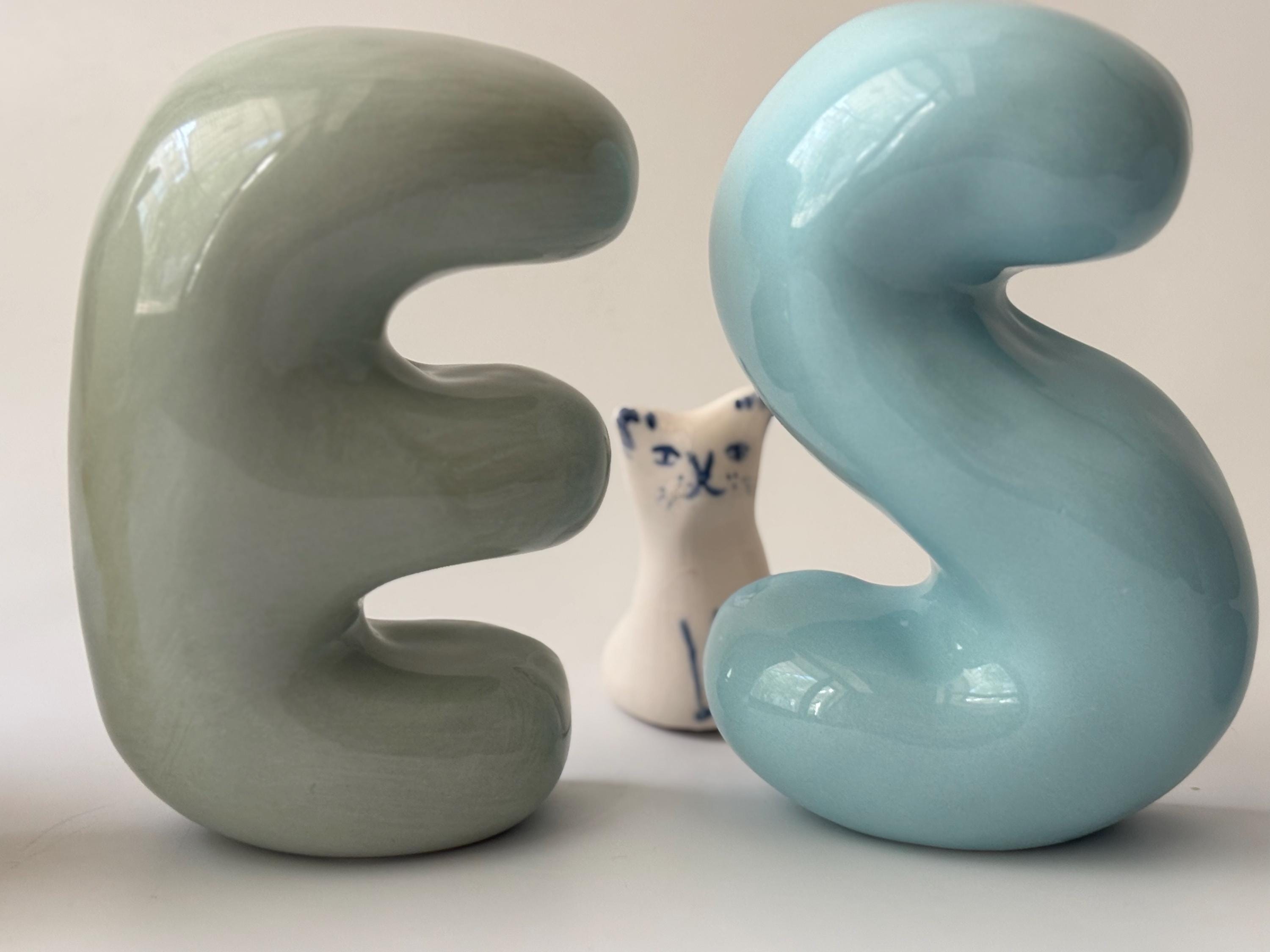 Shelf-Standing Handmade Ceramic Bubble Letter: Pastel Nursery Decor,-zoom-5