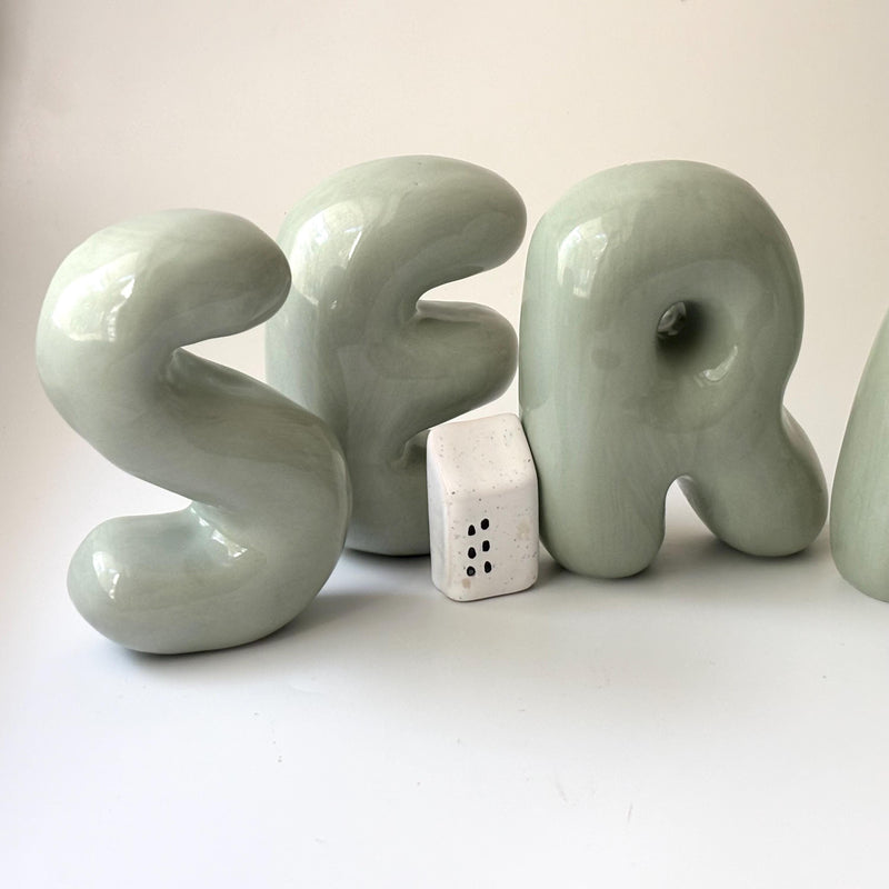 Shelf-Standing Handmade Ceramic Bubble Letter: Pastel Nursery Decor,-zoom-