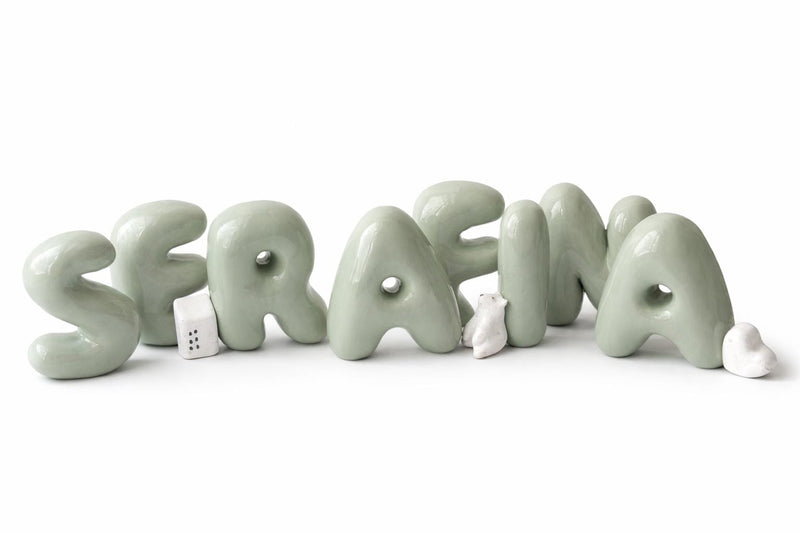 Shelf-Standing Handmade Ceramic Bubble Letter: Pastel Nursery Decor,-zoom-