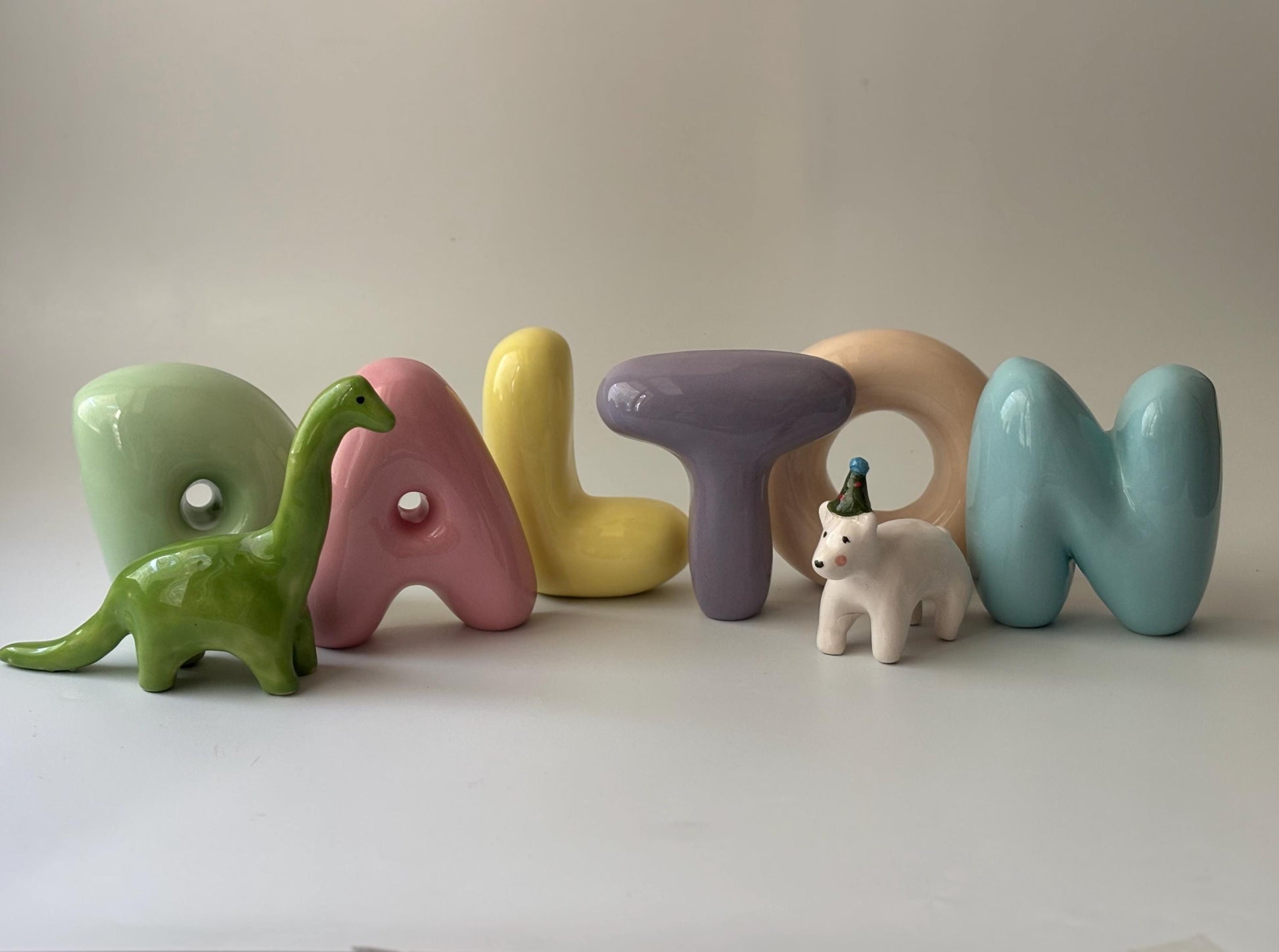 Shelf-Standing Handmade Ceramic Bubble Letter: Pastel Nursery Decor,-6