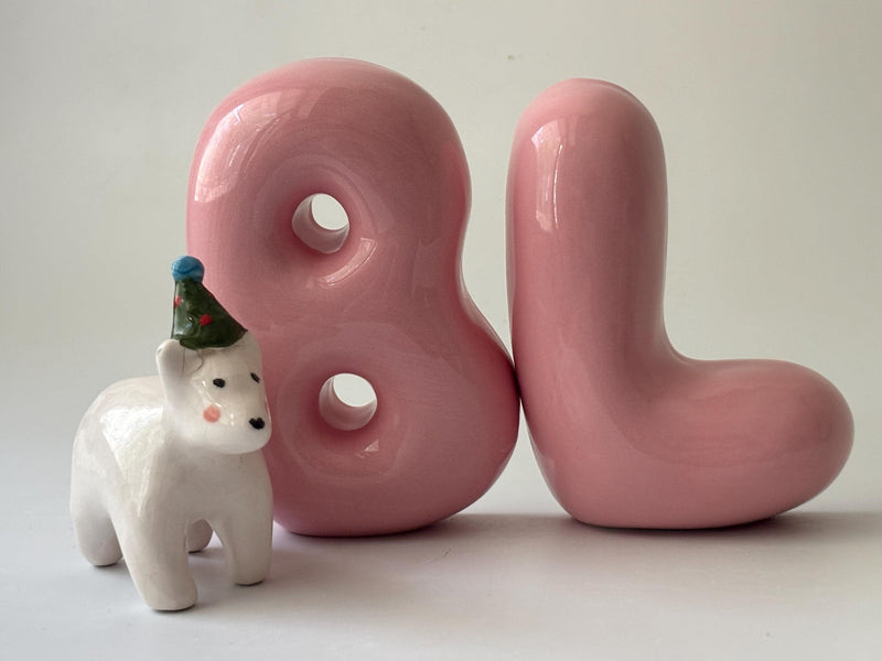 Shelf-Standing Handmade Ceramic Bubble Letter: Pastel Nursery Decor,-zoom-
