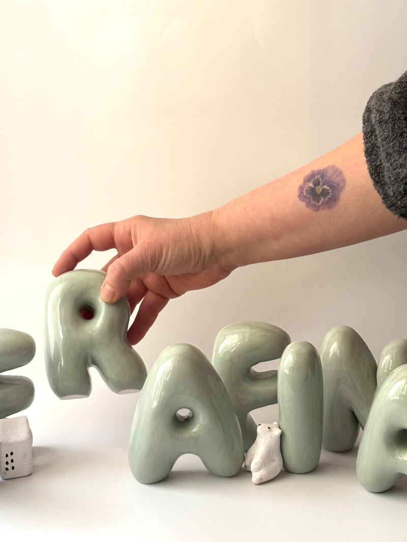Shelf-Standing Handmade Ceramic Bubble Letter: Pastel Nursery Decor,-zoom-
