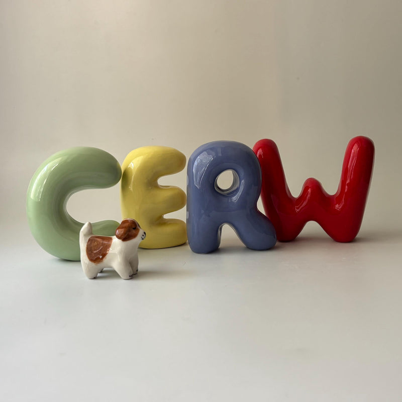 Shelf-Standing Handmade Ceramic Bubble Letter: Pastel Nursery Decor,-zoom-