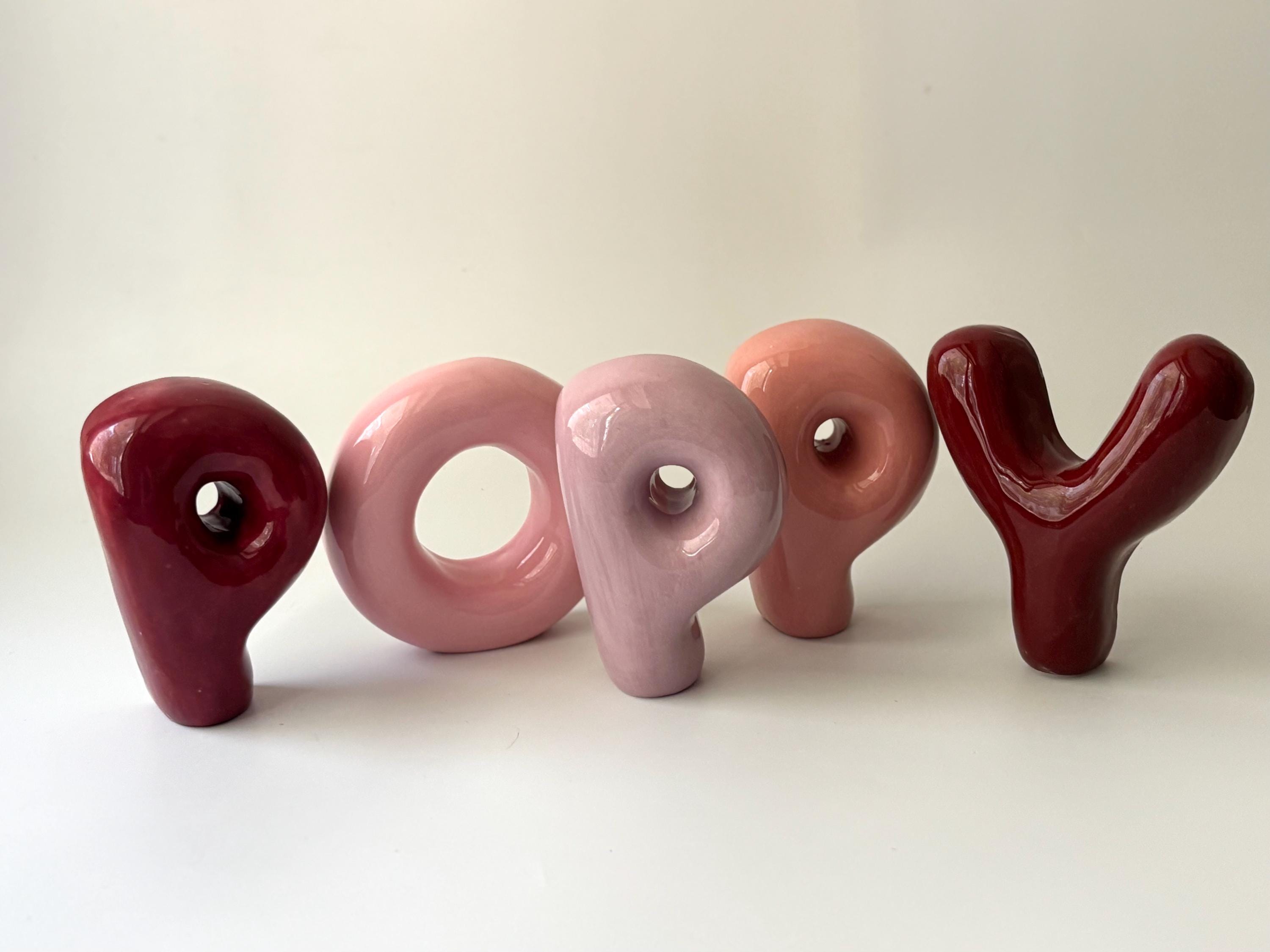 Shelf-Standing Handmade Ceramic Bubble Letter: Pastel Nursery Decor,-zoom-3